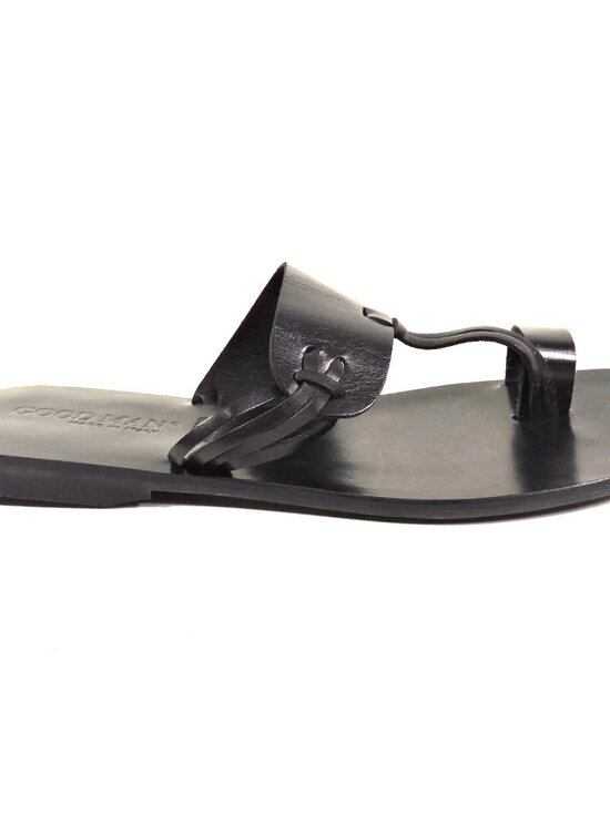 GOODMAN ?? MEN\'S BLACK SOFT LEATHER COMFORT SUMMER FLAT SANDALS